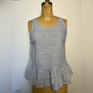beachlunchlounge blue and white striped sleeveless blouse with ruffle bottom XS